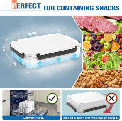 Chilled Portable Snackle Box Container with Ice Pack, Divided Serving Tray with Insulated Bag, Beach Essentials for Summer, Snack Containers for Road Trip Charcuterie Snack Picnic, White