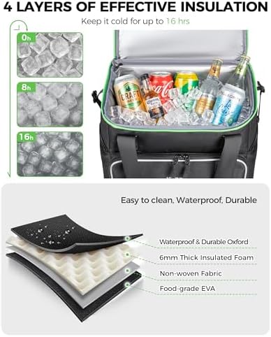 Ytonet 2-in-1 Rolling Cooler with Wheels, 55 Cans/40L Large Insulated Cooler on Wheels with Detachable Top Bag, Leakproof Soft Sided Cooler Bag for Beach, Picnic, Camping, Travel and Grocery，Black