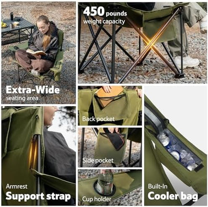 Naturehike Oversized Camping Chair with Cooler Bag, Heavy Duty Lawn Chair Support 450 LBS, Portable Padded Outdoor Folding Chair, 2 Pack