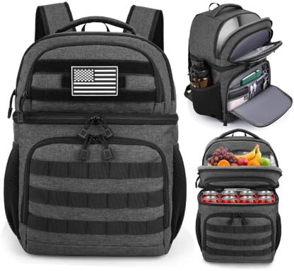MOZETO Lunch Backpack for Men, Tactical Inspired Double Deck Cooler Backpack Insulated Leakproof RFID Lunchbox for Work (Dark Gray)