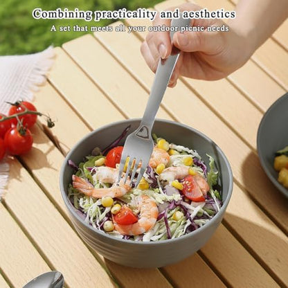Camping Utensils, Reanea Camping Mess Kit for Travel, Camping, Picnic, Outdoor, Camping Gear Include Knife, Spoon, Fork Cutlery Set, Cup, Bowl, Plate, Camping Essentials for 1