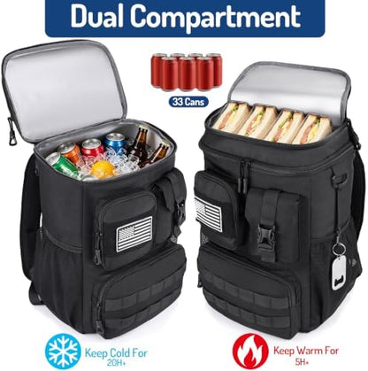 DEYACE Tactical Cooler Backpack, 33 Can 24L 20H Cold Retention Insulated Leak Proof Dual Compartment Cooler Lunch Box Bag with MOLLE System for Camping Hiking Beach Work