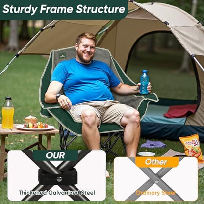 Northroad 2 Pack Oversized Camping Chair,Outdoor Padded Folding Lawn Chair w/Cup Holder,Carry Bag for Beach, Hiking, and Picnics,Heavy-Duty 300-lbs Capacity, Grey&Green