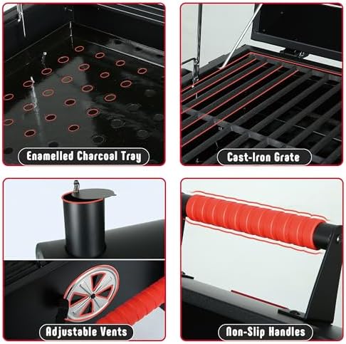 Feasto Portable Tabletop Charcoal Grill, 354 sq.in Cooking Area