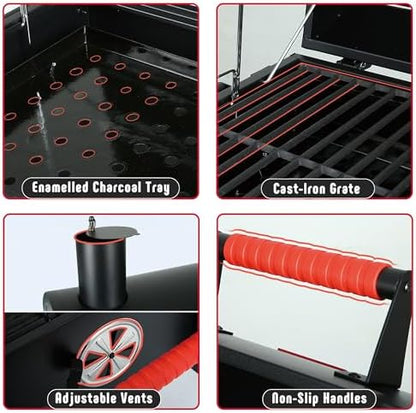Feasto Portable Tabletop Charcoal Grill, 354 sq.in Cooking Area