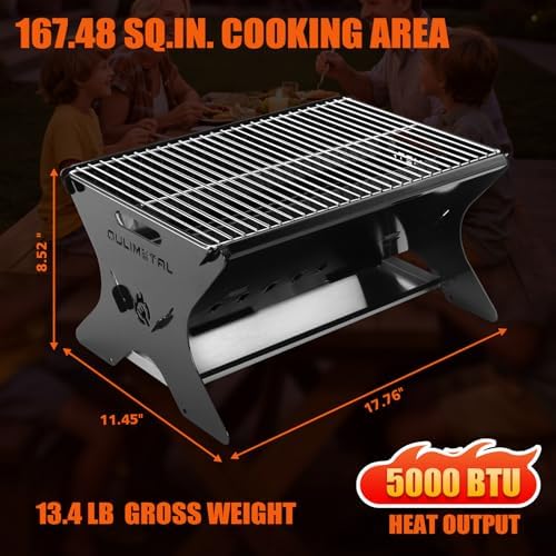 QuliMetal Portable Camping Grill – Foldable Charcoal/Gas Grill