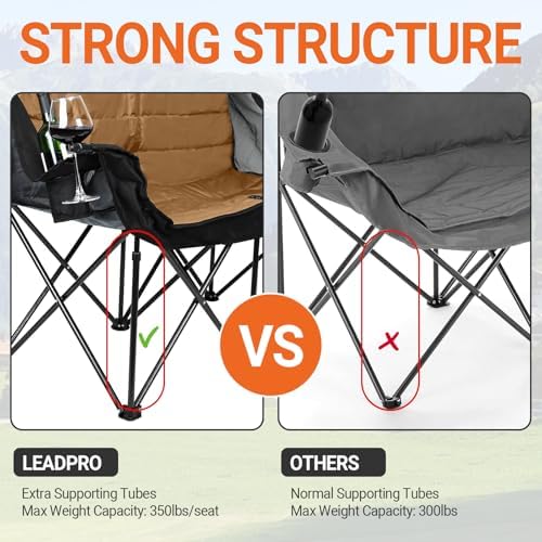 700LBS 2-Person Heavy Duty Double Camping Chair Loveseat Brown