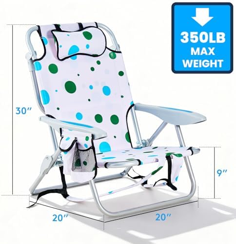 2 Pack Lightweight Portable Camping Beach Chair for Adults, Outdoor Lay Flat Folding Beach Chairs with 5 Positions, Backpack Beach Chair with Towel Bar, Zipper Pouch, Geometric Circle