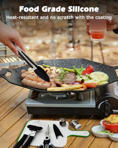 Hozzen Camping Cooking Set - Camping Utensil Set Car Camping Cooking Essentials Gear for Camp Kitchen Cooking and Grilling, Stainless Steel & Silicone Ideal Gift for RV Tent Camper, Picnics, BBQs
