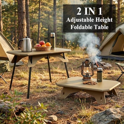 LiveGo Foldable Camping Table, Lightweight Folding Outdoor Table with Aluminum Legs, 2 in 1 Adjustable Height Portable Folding Table for Beach, Picnic, Grilling, Hiking & Fishing Indoor Outdoor