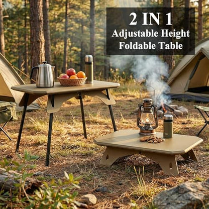 LiveGo Foldable Camping Table, Lightweight Folding Outdoor Table with Aluminum Legs, 2 in 1 Adjustable Height Portable Folding Table for Beach, Picnic, Grilling, Hiking & Fishing Indoor Outdoor