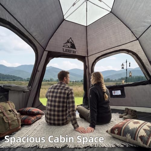 Hewolf 2/3/4 Person Camping Tent - Instant Pop Up Waterproof 2 Doors Tent with Easy Setup | 3-Season Hexagonal Dome Design for Family, Hiking & Traveling