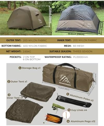 Camping Tent 2 Person, Backpacking Tent, 20D Nylon/Taffeta PU3000mm