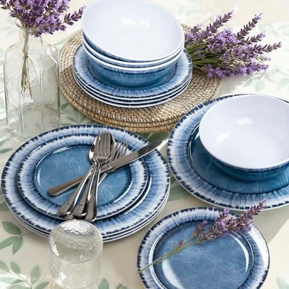 AELS Melamine Dinnerware Set of 12 Pcs Dinner Dishes Set for Indoor and Outdoor Use, Dishwasher Safe, Lightweight Unbreakable, Navy Blue