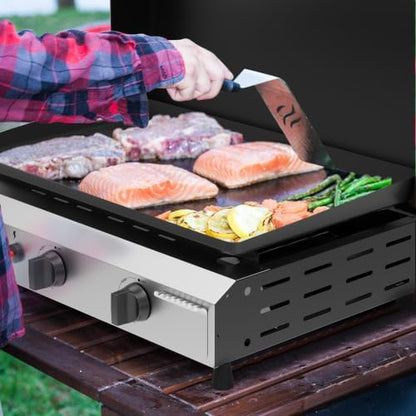 3 Burner BBQ Gas Griddle with Hood, 25.6 Inch Flat Top Grill, Silver