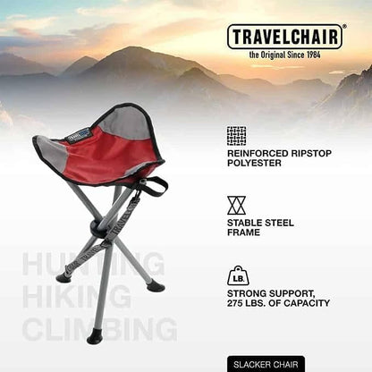 Travel Chair Slacker Tripod Chair for Camping, Lightweight Chair, Adjustable Carry Strap for Easy Transport | Oversized Duck Feet for Improved Stability | Perfect for Outdoor Adventures (Black)