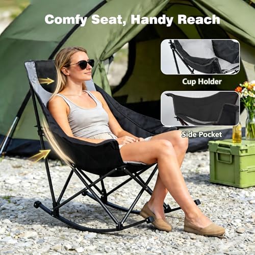 SUNNYFEEL Oversized Folding Rocking Camping Chair 2 Pack, 500lbs Grey