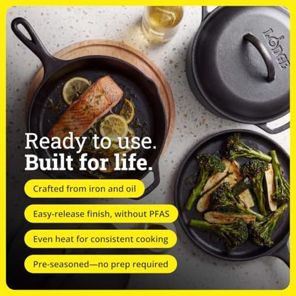 Lodge Cast Iron 4-Piece Set, PFAS-Free Pre-Seasoned Kitchen Set