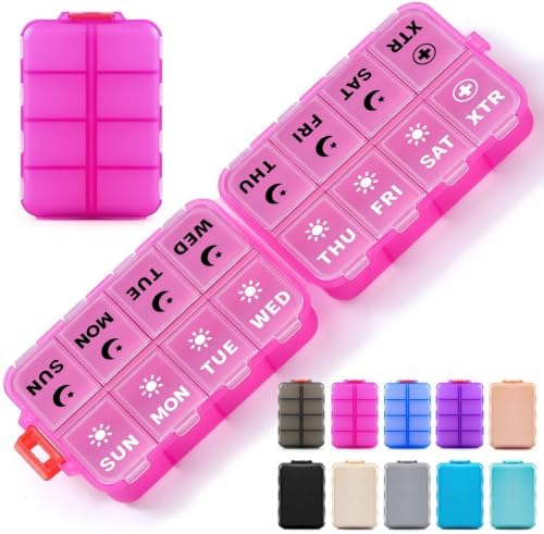 Foldable Portable 7 Day Pill Organizer 2 Times a Day, AM PM Weekly Pill Box