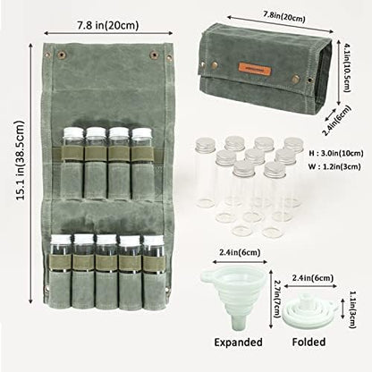 Camping Spice Kit, 9 Jars with Labels & Funnel (MILITARY GREEN)