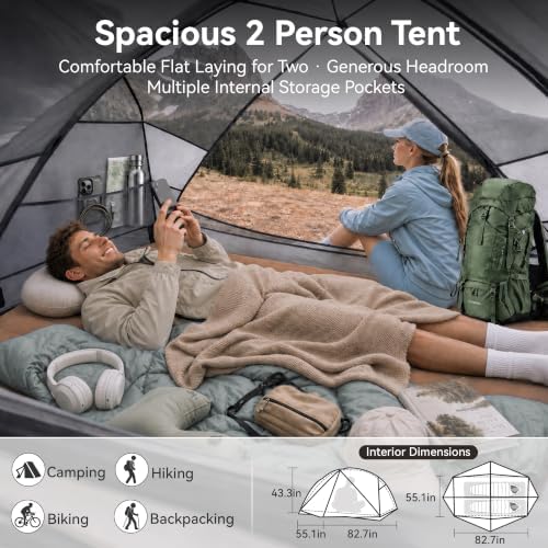 CANTUO 2/3 Person Tent Backpacking Tent with Footprint Ultralight 20D Nylon 4000mm Waterproof & Windproof Two Person Tent
