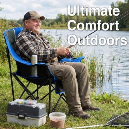 Oversized Camping Chair for Adults - Heavy Duty 400 lbs Padded Folding Chair with Wine Glass Holder, 2 Cup Holders & Side Pockets, Portable Carry Bag for RV, Tailgating, Lawn
