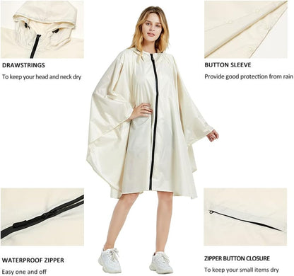 Rain Poncho Jacket Coat Hooded Zipper Style for Women/Men/Adult with Pocket
