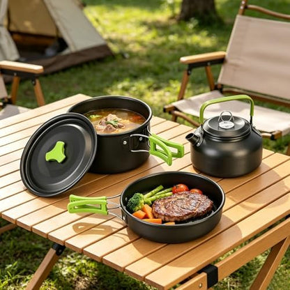 14pcs Camping Cookware Set Camping Pots and Pans Set with Cups Plates Forks Knives Spoons for Camping Outdoor Cooking and Picnic