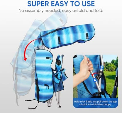 VTOY Portable Folding Camping Chair with Canopy, Outdoor Sun Shade Chair