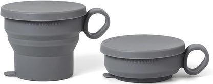 carrotez 2 pack Mini Silicone Collapsible Travel Cup for Camping, Hiking, Backpacking, and Picnics, 6 oz, Reusable, Food-grade, BPA- Free, Lightweight, Unbreakable, Portable, Small - Modern Grey