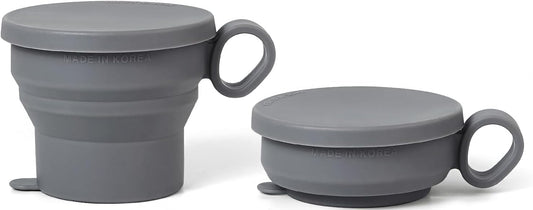 carrotez 2 pack Mini Silicone Collapsible Travel Cup for Camping, Hiking, Backpacking, and Picnics, 6 oz, Reusable, Food-grade, BPA- Free, Lightweight, Unbreakable, Portable, Small - Modern Grey