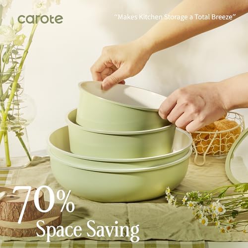 CAROTE 42pcs Ceramic Cookware Set, Pots and Pans Set with Detachable Handle