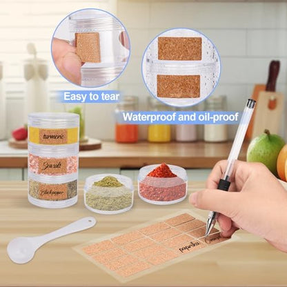 5 Layers Portable Travel Spice Jars with Label and Measuring Spoon, Multi Camping Spice Containers, Clear Small Spice Jars with Organizer Bag for Outdoor Cooking, Camping, Traveling,Barbecuing
