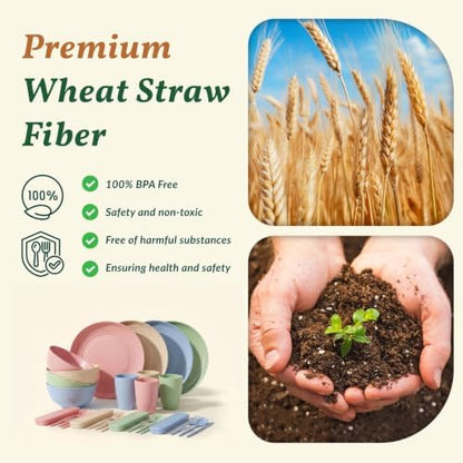 Homienly 28 Pcs Wheat Straw Dinnerware Sets, Kitchen Plates and Bowls Set