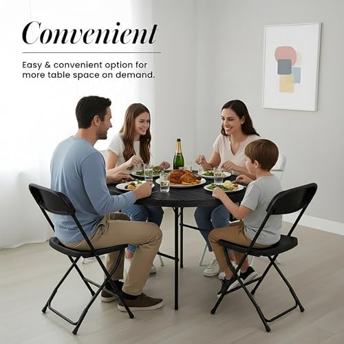Our Modern Space 3.5 Feet Circular Round Foldable Table with Built in Handle & Steel Legs | Heavy Duty Portable | Perfect for Party, Dining, Wedding, Events, Picnic Indoor, Outdoor, Camping, Utility