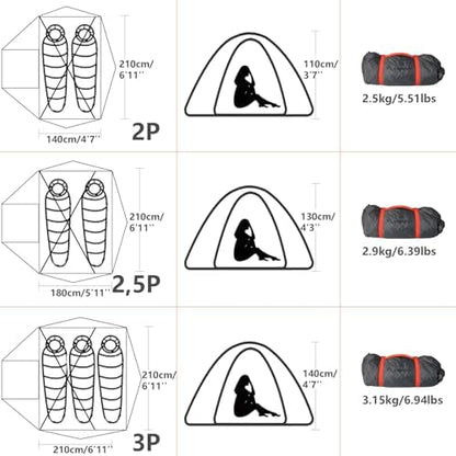 BISINNA Lightweight 2/2.5/3 Person Camping Backpacking Tent for 3 Season