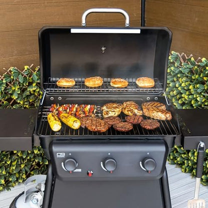 Charbroil Classic 3-Burner Propane Gas Grill, 30,000 BTU, 360 Sq. In. Cooking Area, Porcelain-Coated Grates, Compact Outdoor BBQ Grill with Side Shelves