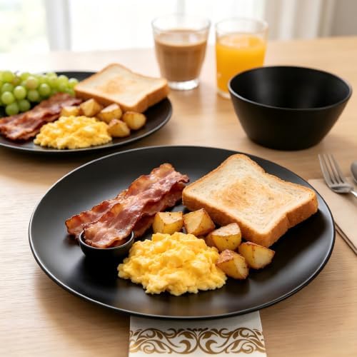 Supernal 57pcs Reusable Black Wheat Straw Dinnerware Set Black Dishes for 8