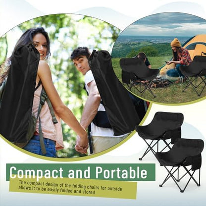 2 Pack Folding Camping Chairs Portable, Black, Solid Color