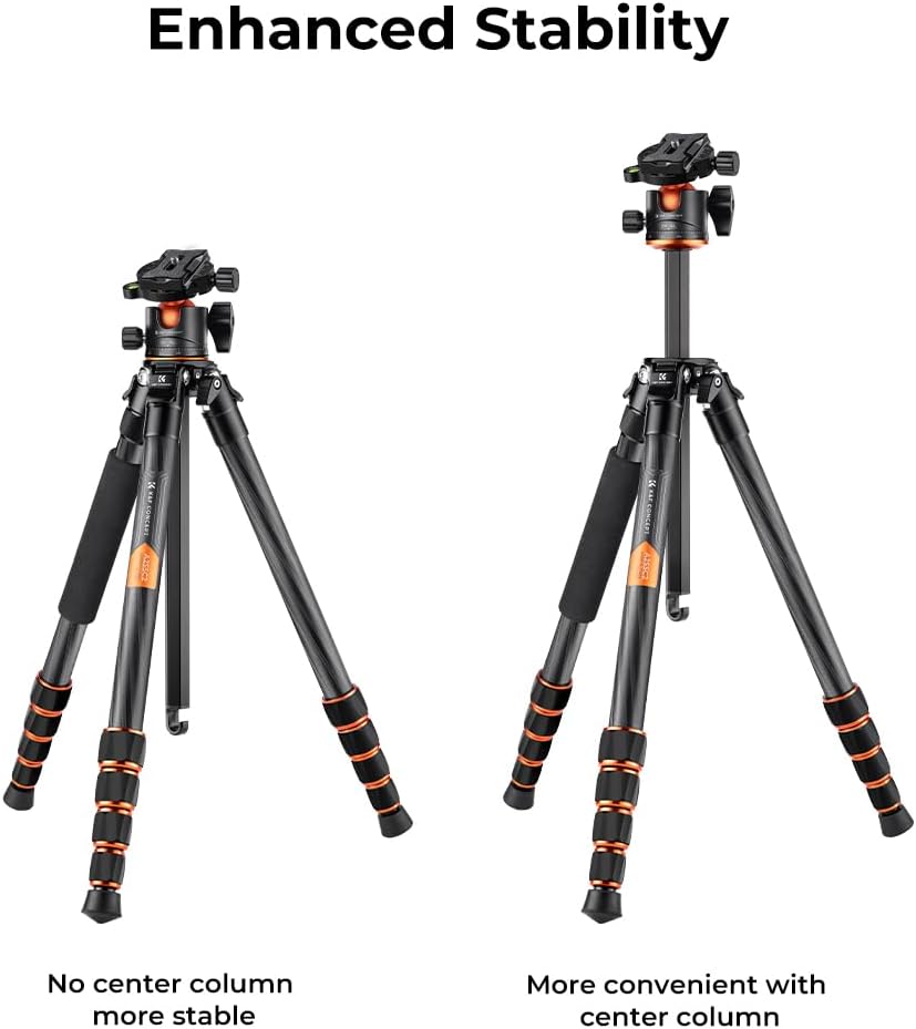 K&F Concept 62" Carbon Fiber Camera Tripod,Portable Compact Tripods with Detachable Monopod,360° Metal Ball Head 33lbs Load Capacity with Quick Release Plate for Travel and Work A255C2+BH-35L