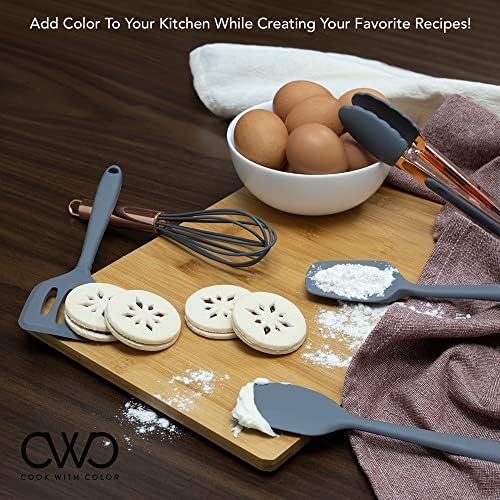 COOK WITH COLOR Silicone Cooking Utensils, Kitchen Utensil Set, Easy to Clean Silicone Kitchen Utensils, Cooking Utensils for Nonstick Cookware, Kitchen Gadgets Set, Mini, Gray