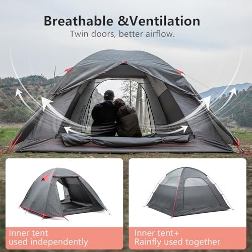 BISINNA Lightweight 2/2.5/3 Person Camping Backpacking Tent for 3 Season