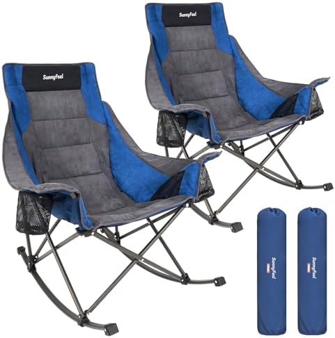 SUNNYFEEL Oversized Folding Rocking Camping Chair 2 Pack, 500lbs Blue