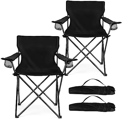HaSteeL Large Camping Chairs for Adults, Black Folding Beach Chair Set of 2