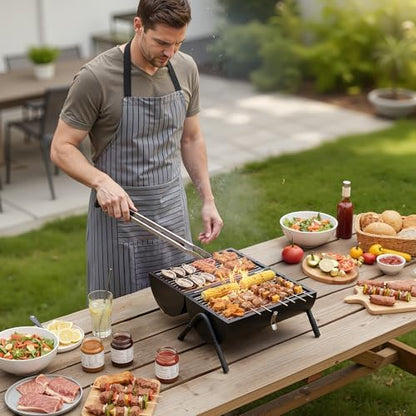 ROVSUN Portable Charcoal Grill with Storage Bag, Small Tabletop Barbecue Grill with Double Sides Grill Surface, Heavy Duty For Outdoor Cooking, Camping, Backyard Using