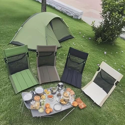 2 Pack Foldable Camping Chairs with Mesh Backrest (Brown)