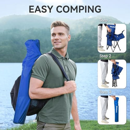 Nazhura 2 Pack Outdoor Camping Chairs Folding/Foldable/Portable with Cooler Pouch, Mesh Backrest and Cup Holder Pocket (Blue, Metal, 2 Pack)