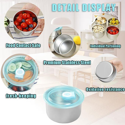 Stainless Steel Food Storage Containers Set of 4 Leak proof Metal Storage BinsMulti-Use for Snacks,Fruits Stackable&Portable for Kitchen Fridge&Outdoor Camping,Storage Containers,Snack Containers