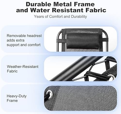 Nazhura Set of 2 Relaxing Recliners Patio Chairs Adjustable Steel Mesh Zero Gravity Lounge Chair Beach Chairs with Pillow and Cup Holder Black