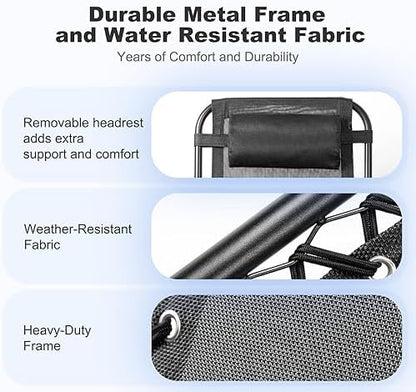 Nazhura Set of 2 Relaxing Recliners Patio Chairs Adjustable Steel Mesh Zero Gravity Lounge Chair Beach Chairs with Pillow and Cup Holder Black